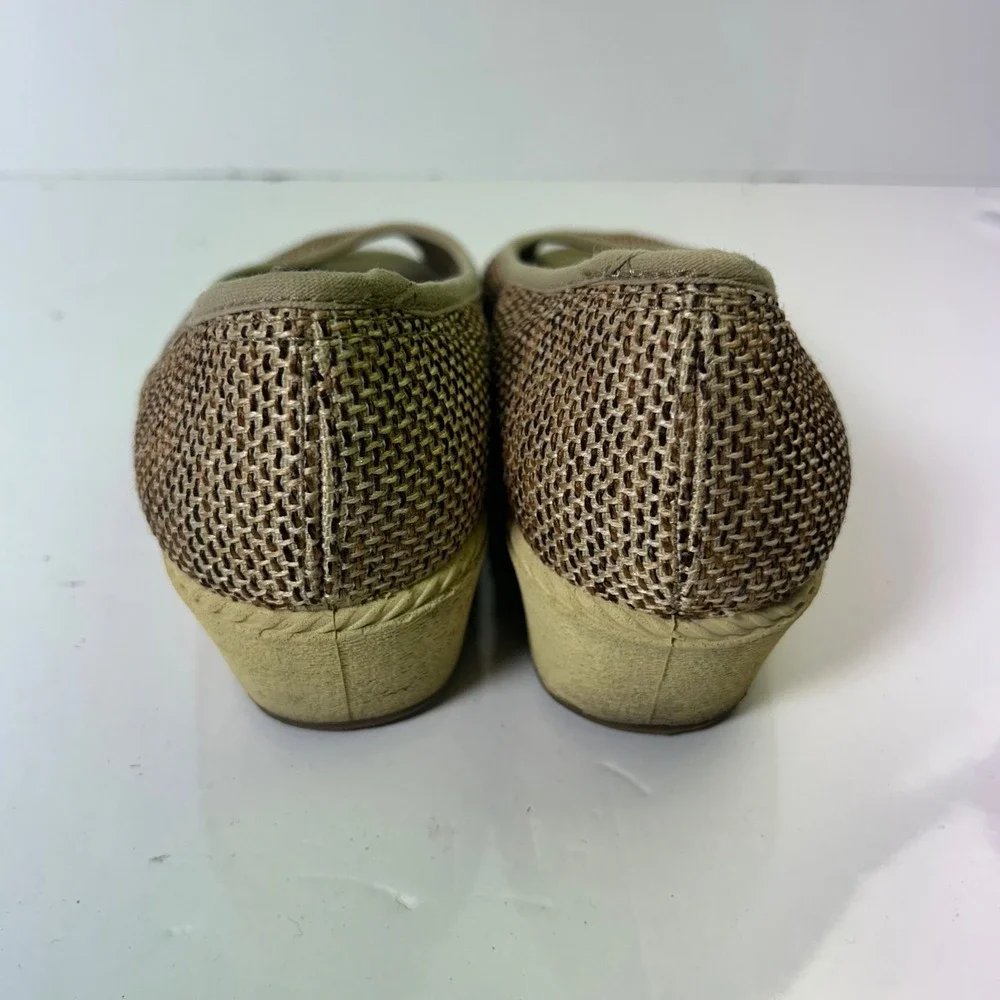 KEEN Women 8 Tan Brown Woven Peep Toe Wedge Sandals Shoes 1012412 Slip On